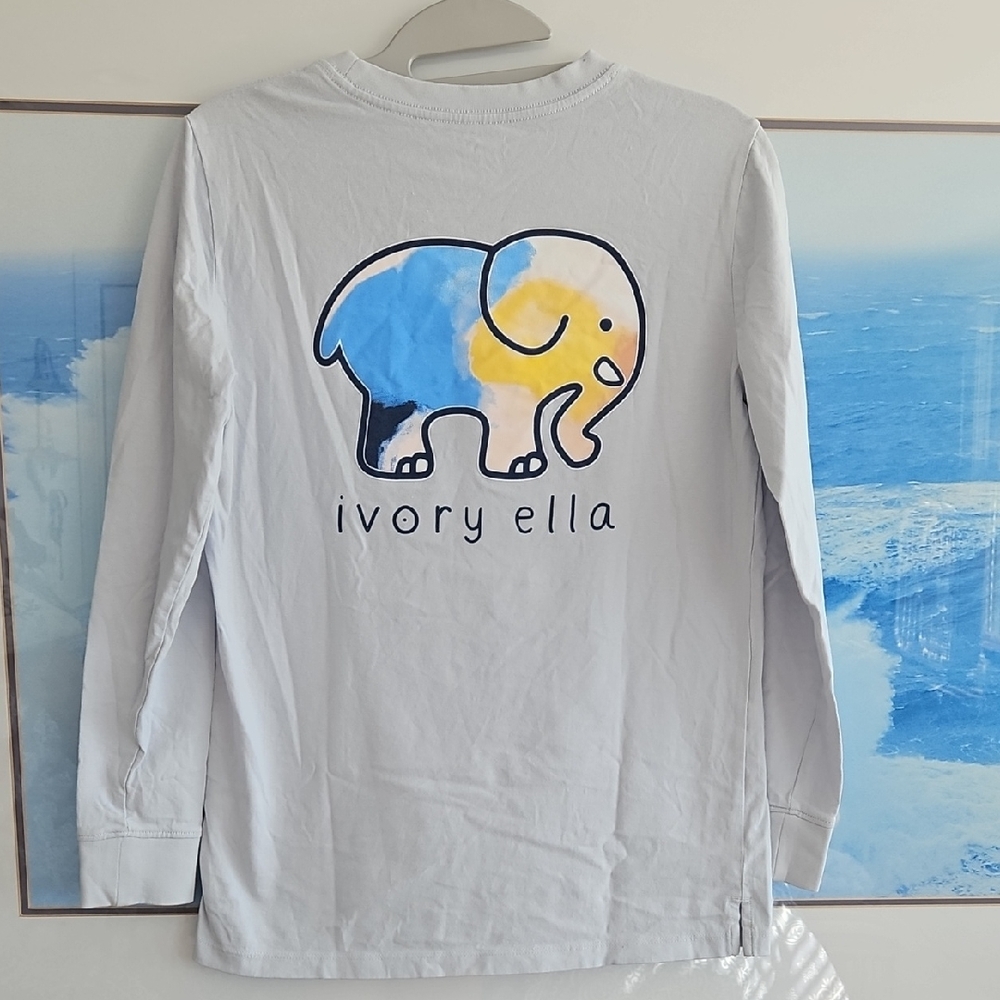 Ivory Ella Long Sleeve Shirt with Colorful Elephant Sz XS